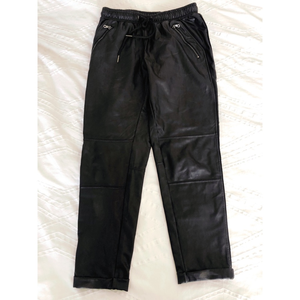 David Lerner Black vegan leather joggers - S